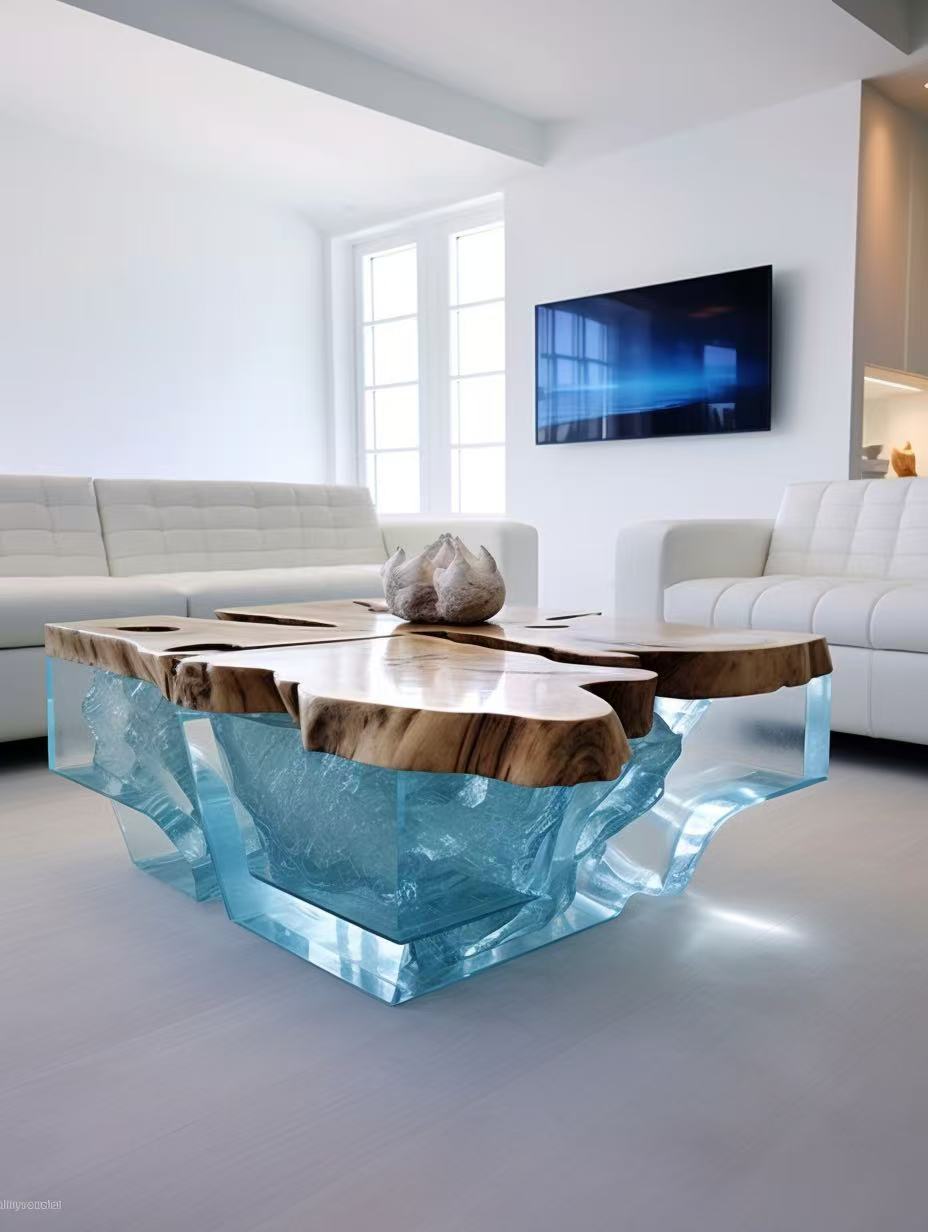 A blue crystal coffee table