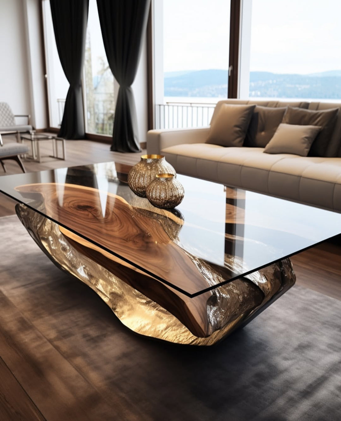 Crystal wood grain coffee table