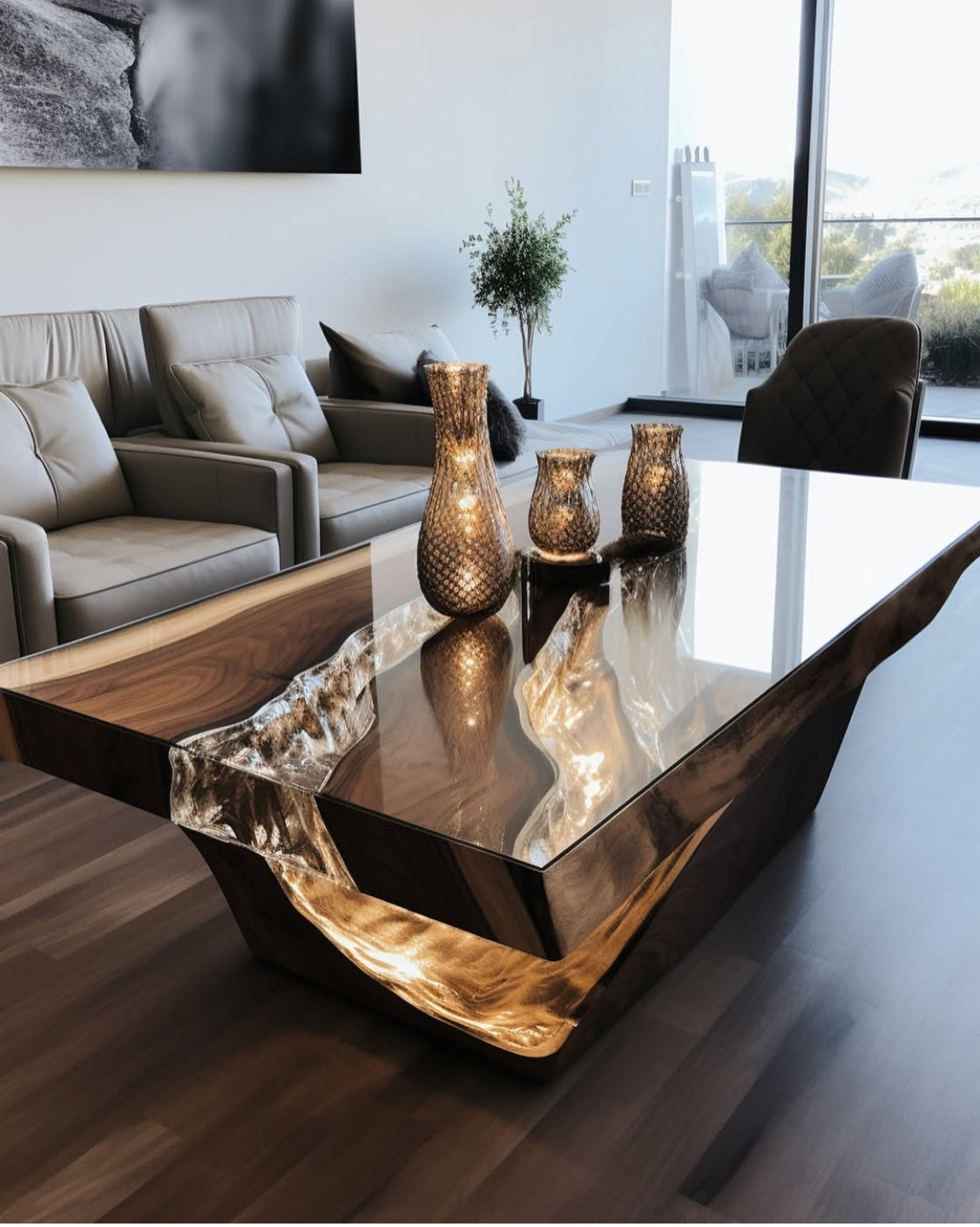 Crystal wood grain coffee table