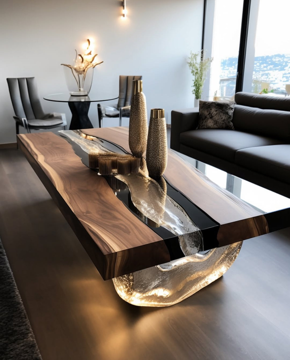 Crystal wood grain coffee table