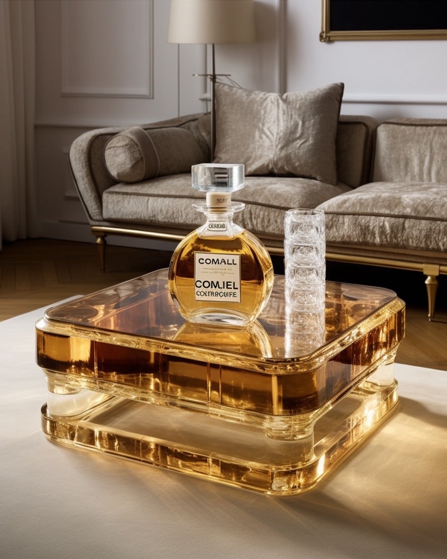 A golden crystal coffee table