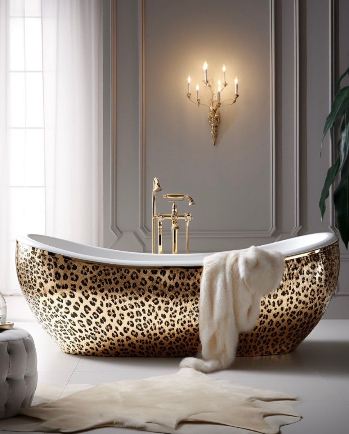 Leopard print metal bathtub