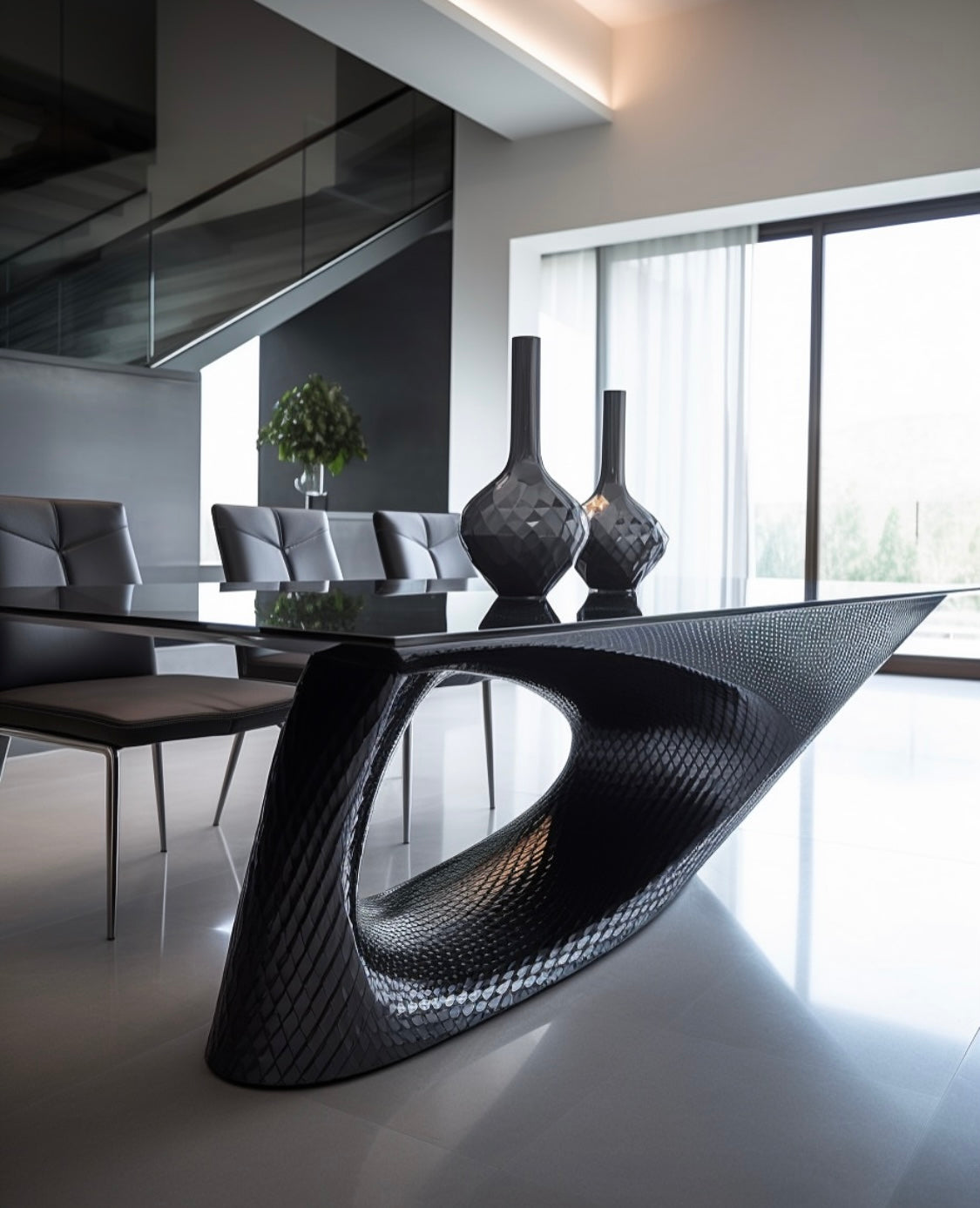 Black fiberglass dining table