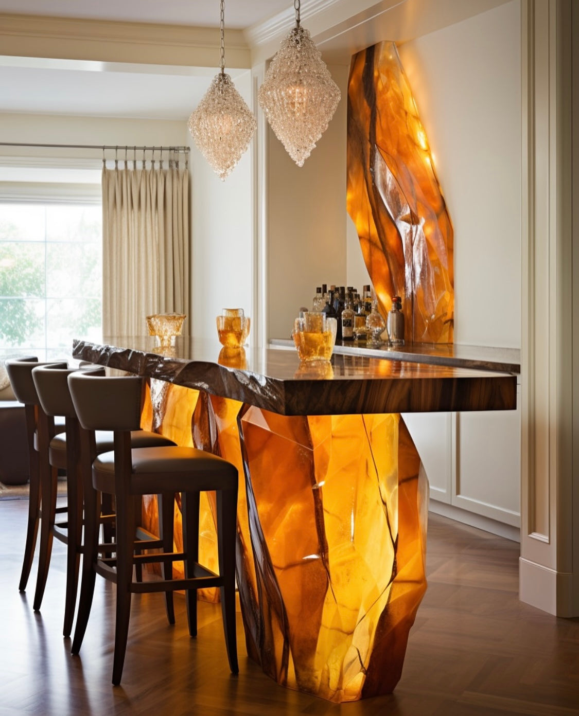 A golden resin bar table
