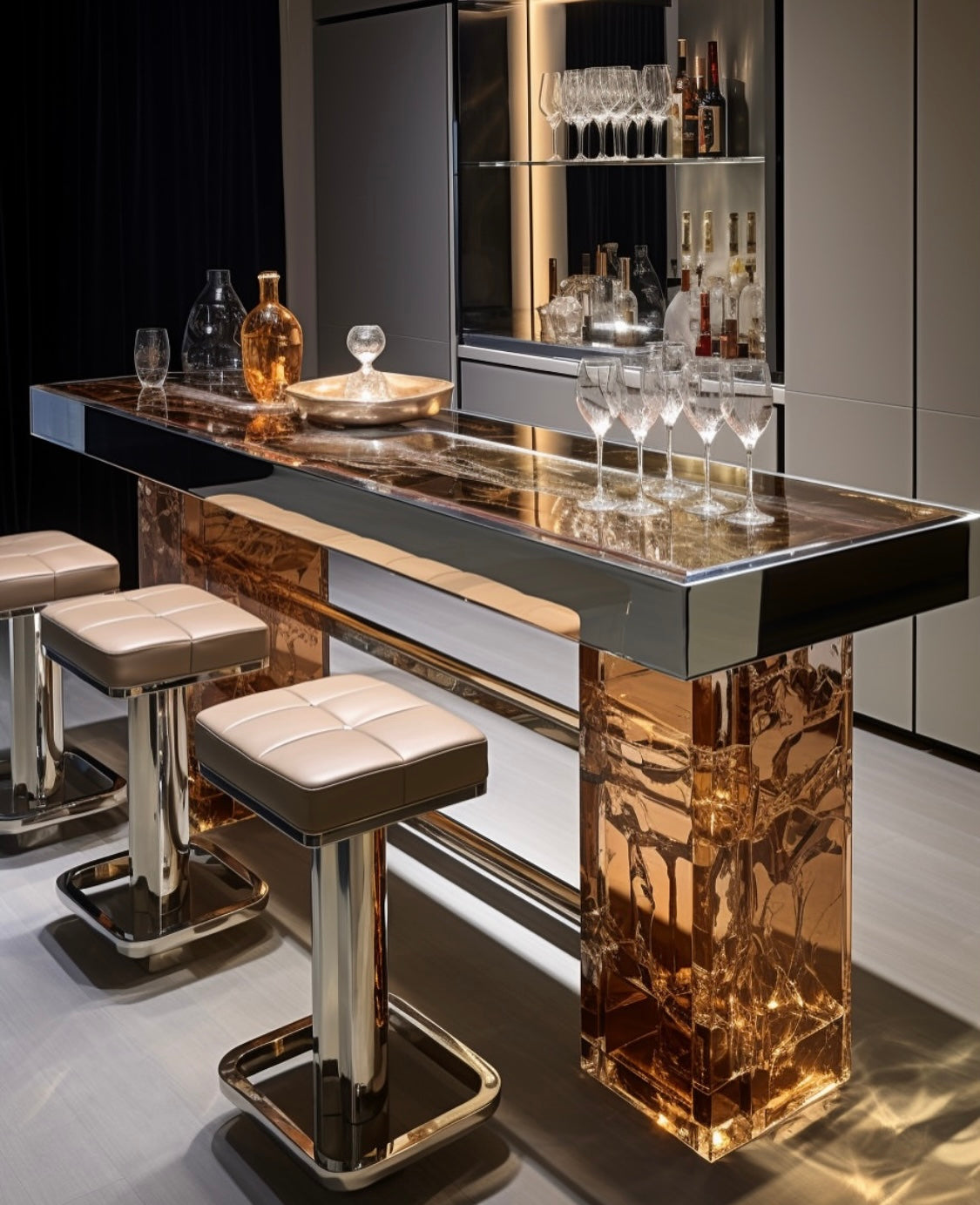 A golden crystal bar table