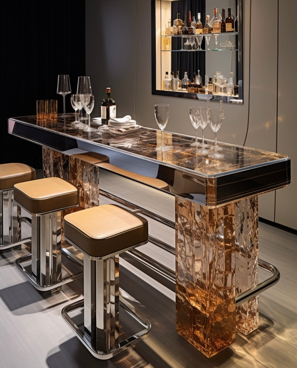A golden crystal bar table