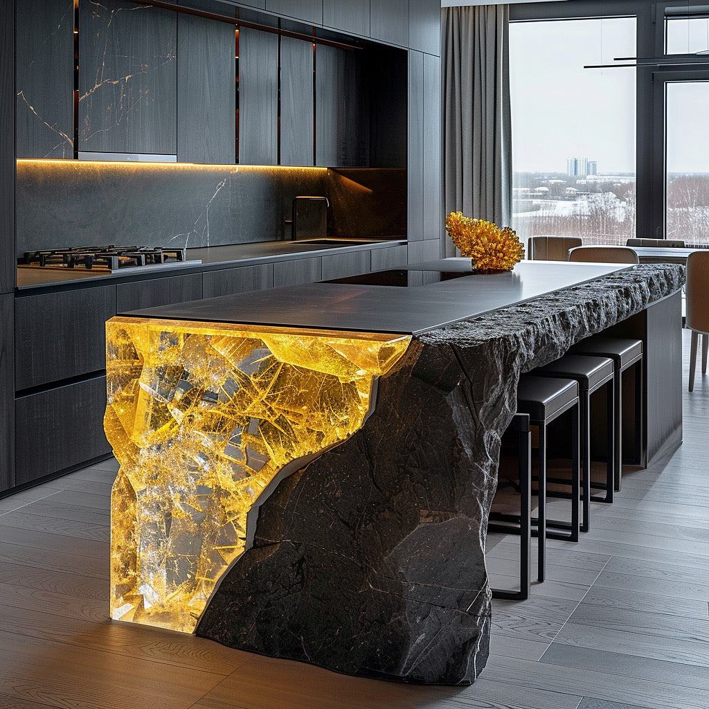 A black gold resin table